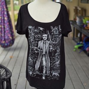Women's Black Graphic Tee with Artistic Design